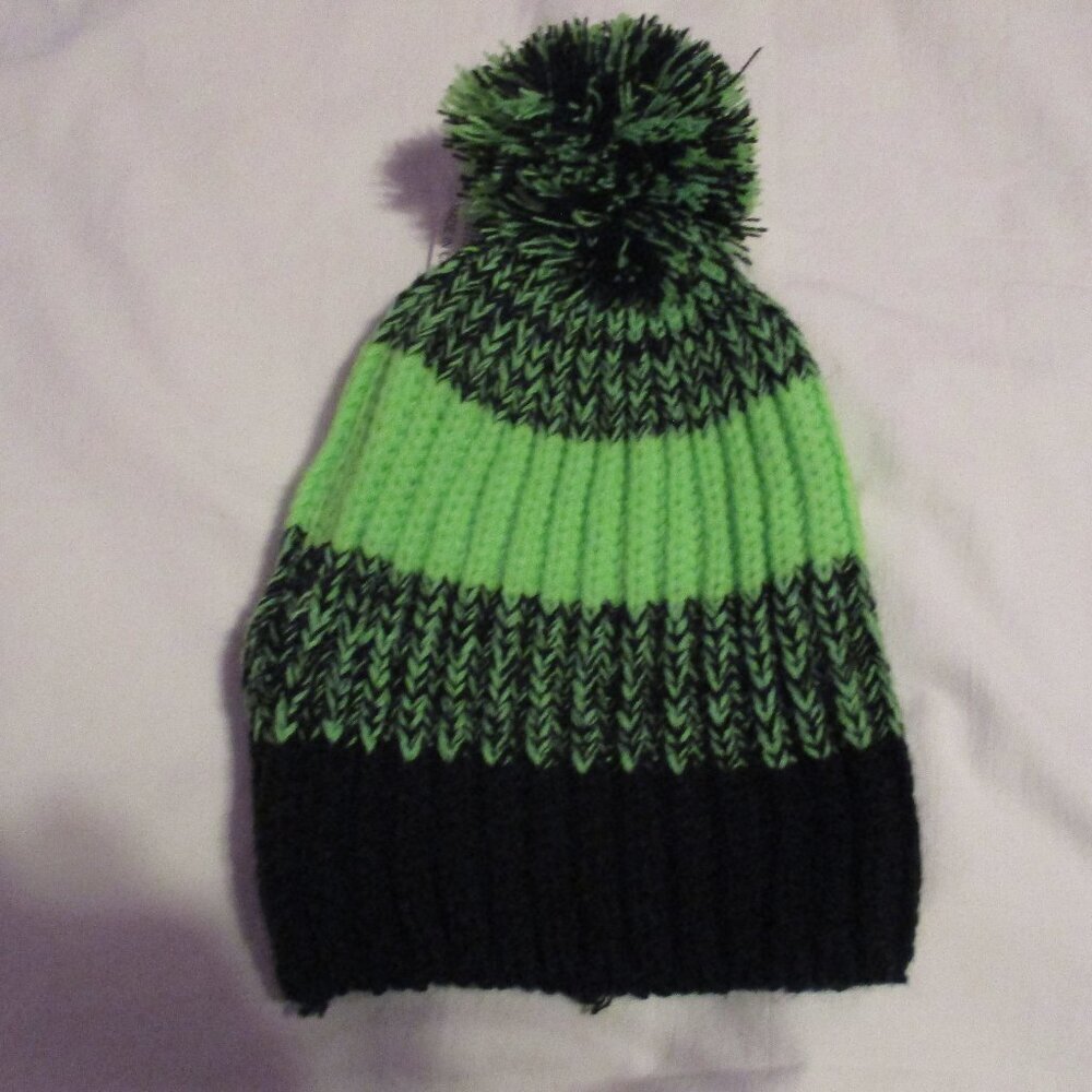 The North Bear Knit Hat Cap Beanie Green Blue